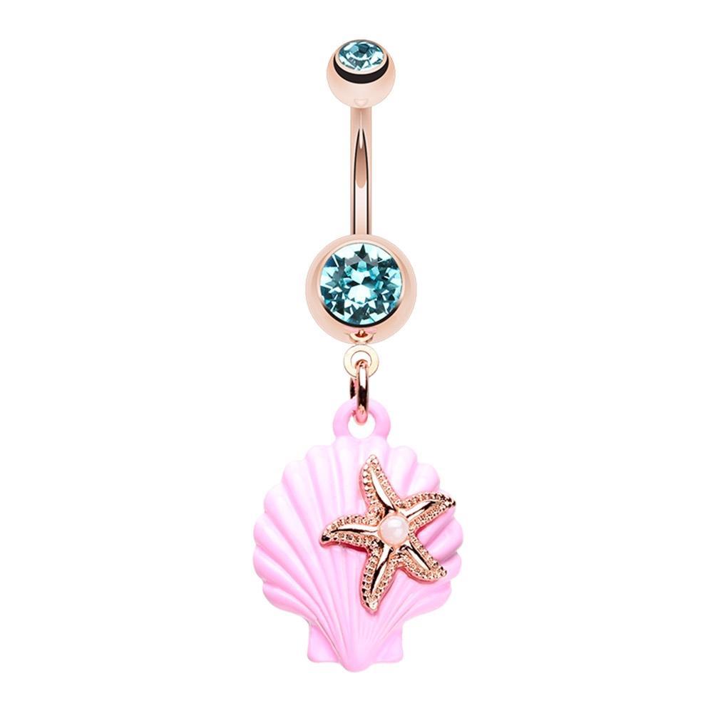 Aqua Rose Gold Under the Seashell Belly Button Ring
