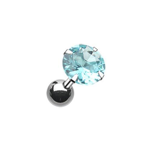 Aqua Round Gem Crystal Tragus Cartilage Barbell Earring - 1 Piece