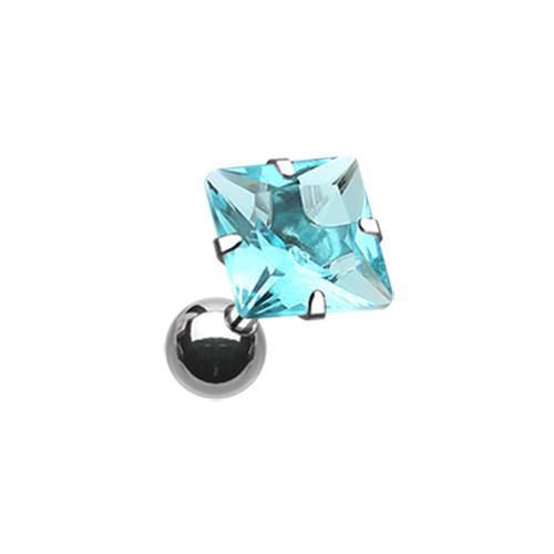 Aqua Square Gem Crystal Tragus Cartilage Barbell Earring - 1 Piece