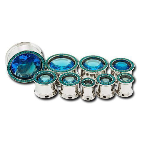 Tunnel Inserts Aqua SWAROVSKI Gem Insert  - 1 Piece #SPLT#2 -Rebel Bod-RebelBod