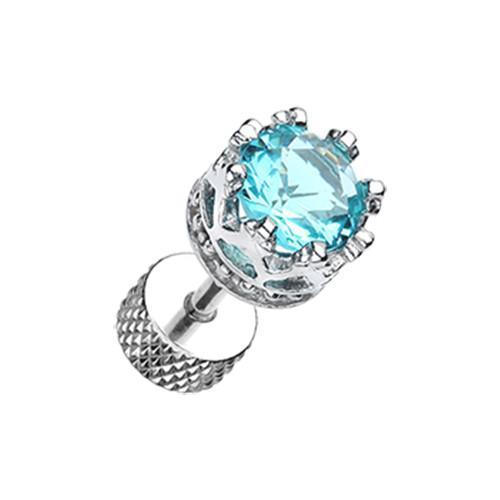 Aqua Tiara Crown Prong Sparkle Fake Plug - 1 Pair