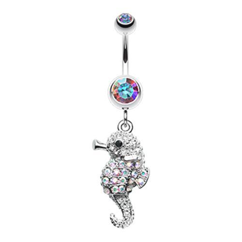 Aurora Borealis Adorable Baby Seahorse Dangle Belly Ring