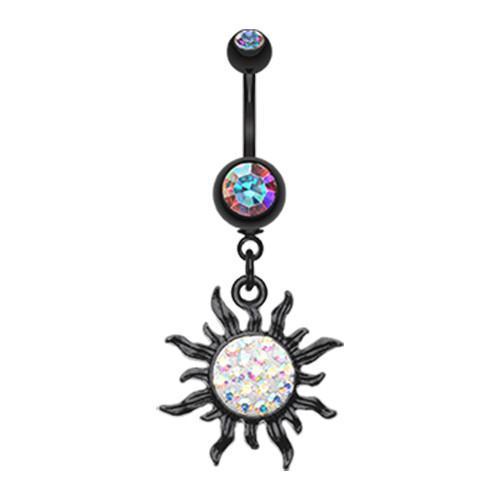 Aurora Borealis Black Multi-Sprinkle Dot Sun Belly Button Ring