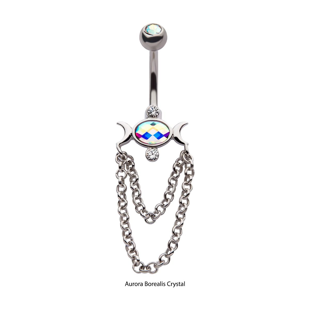 TBD-Belly Aurora Borealis CZ Dangle Chains Crescent Moon Navel -Rebel Bod-RebelBod