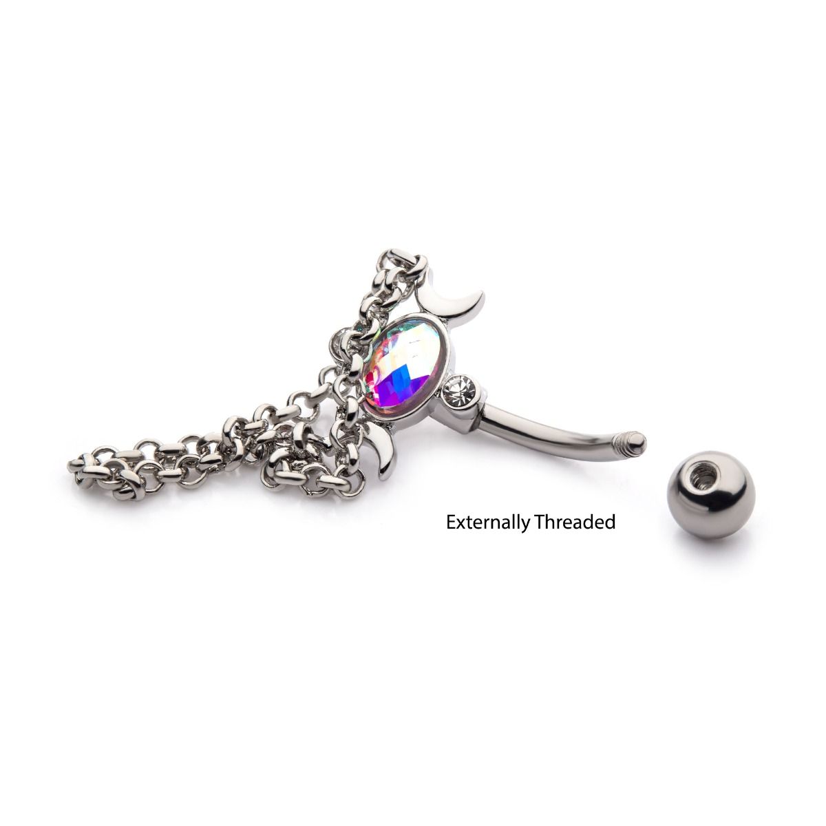 TBD-Belly Aurora Borealis CZ Dangle Chains Crescent Moon Navel -Rebel Bod-RebelBod