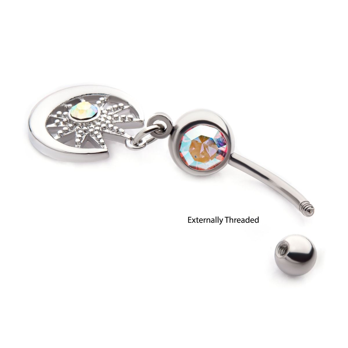 TBD-Belly Aurora Borealis CZ Moon Sunburst Dangle Navel -Rebel Bod-RebelBod