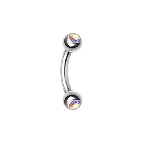 Aurora Borealis Double Gem Ball Curved Barbell Eyebrow Ring