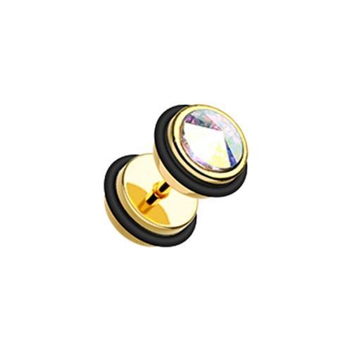 Aurora Borealis Gemmed Iridescent Metallic Coat Acrylic Fake Plug w/ O-Rings - 1 Pair
