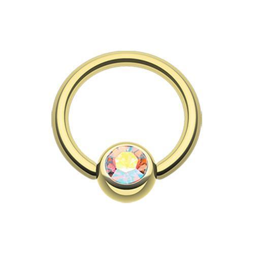 Aurora Borealis Gold Plated Gem Ball Captive Bead Ring