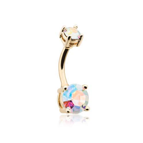 Aurora Borealis Golden Aurora Sparkle Brilliant Gem Prong Set Belly Button Ring