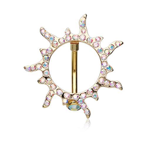 Aurora Borealis Golden Blazing Sun Reverse Belly Button Ring