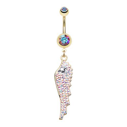 Aurora Borealis Golden Divine Angelic Wing Belly Button Ring