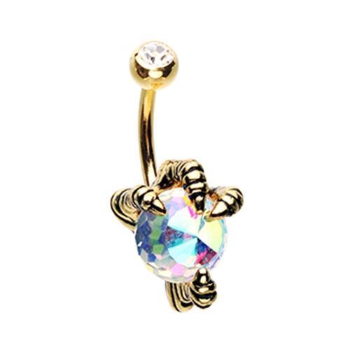 Aurora Borealis Golden Dragon's Claw Belly Button Ring