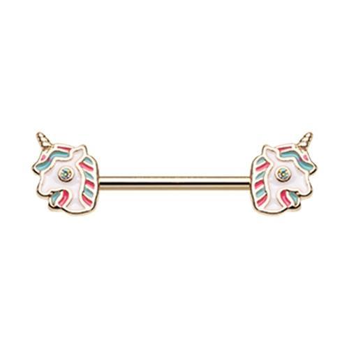Aurora Borealis Golden Fairytale Unicorn Nipple Barbell - 1 Piece