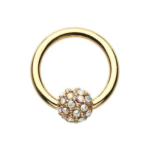 Aurora Borealis Golden Full Dome Pave Captive Bead Ring