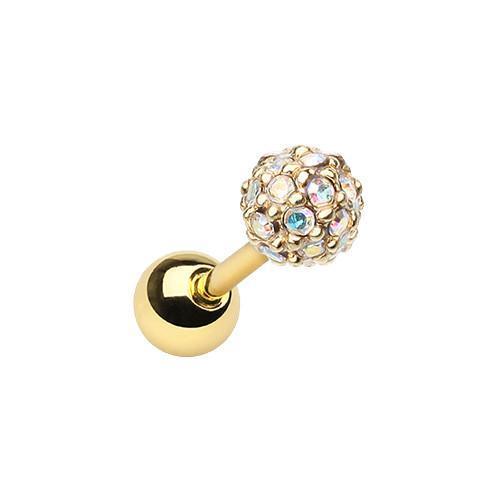 Aurora Borealis Golden Full Dome Pave Tragus Cartilage Barbell Earring - 1 Piece