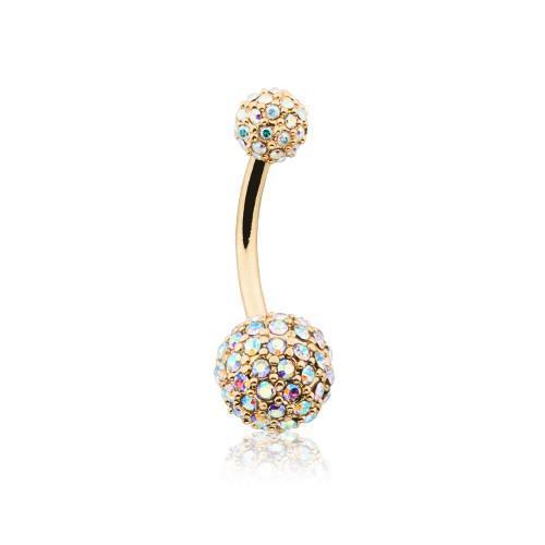 Aurora Borealis Golden Pave Diamond Full Dome Cluster Belly Button Ring
