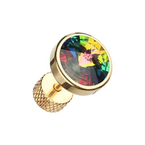 Aurora Borealis Golden Pointy Faceted Crystal Fake Plug - 1 Pair