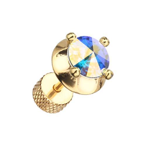 Aurora Borealis Golden Spacer Saucer Crystal Fake Plug - 1 Pair