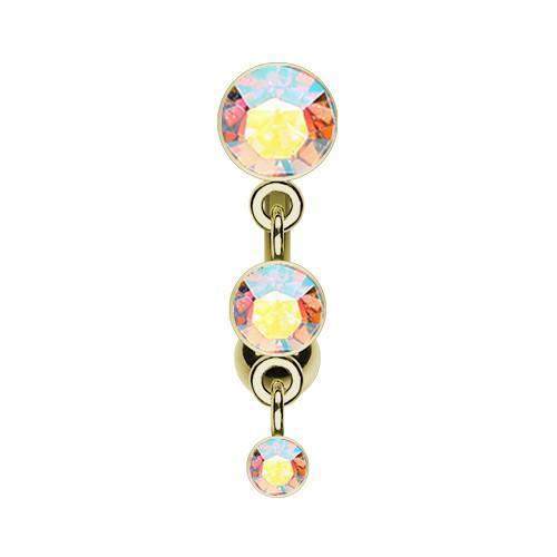 Aurora Borealis Golden Triple Crystalline Reverse Belly Button Ring