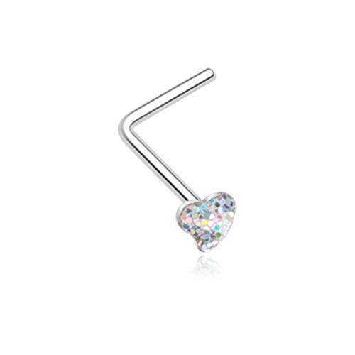 Nose Ring - L-Shaped Nose Ring Aurora Borealis Heart Glitter Sparkle L-Shaped Nose Ring -Rebel Bod-RebelBod