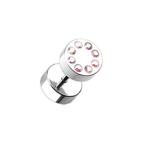 Aurora Borealis Multi Gem Encircled Fake Plug - 1 Pair