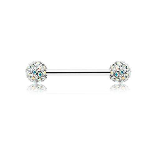 Aurora Borealis Pave Diamond Full Dome Cluster Nipple Barbell - 1 Piece