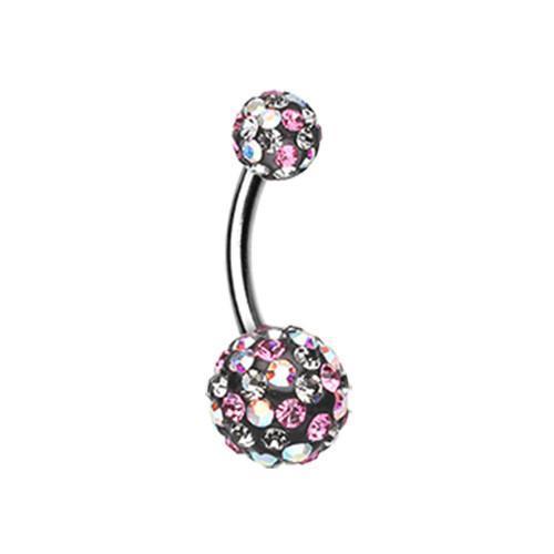Aurora Borealis/Pink/Black Diamond Retro Sprinkles Multi-Sprinkle Dot Sparkle Belly Button Ring