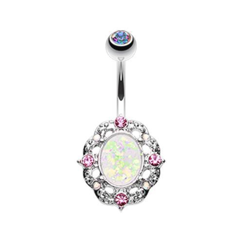 Aurora Borealis/Pink Grand Florid Opal Sparkle Belly Button Ring