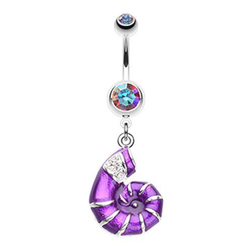 Aurora Borealis/Purple Vibrant Nautilus Seashell Belly Button Ring