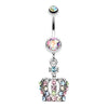 Aurora Borealis/Rainbow Dazzling Royal Crown Belly Button Ring