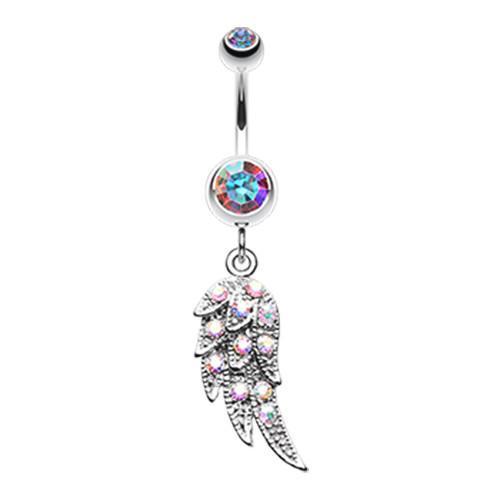 Aurora Borealis/Rainbow Sparkle Angelic Wing Belly Button Ring