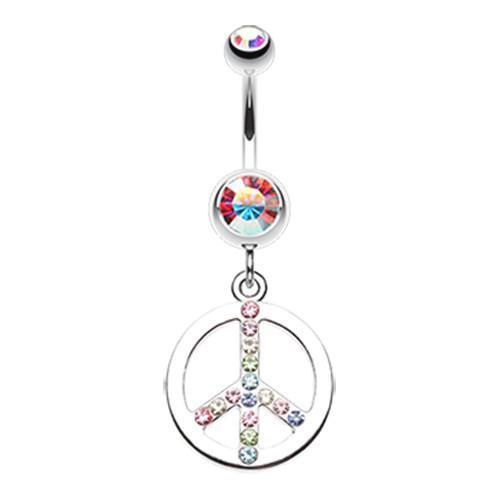 Aurora Borealis/Rainbow Pride Sparkling Peace Charm Belly Button Ring
