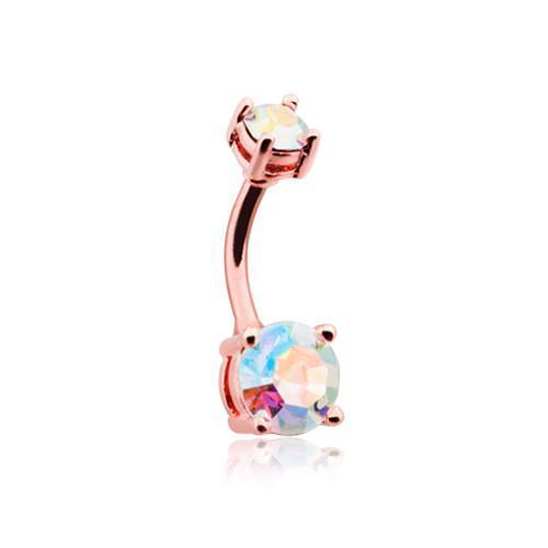 Aurora Borealis Rose Gold Aurora Sparkle Brilliant Gem Prong Set Belly Button Ring