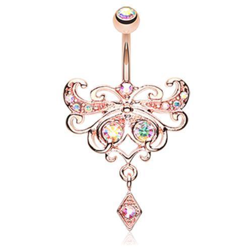 Aurora Borealis Rose Gold Butterfly Glorieux Belly Button Ring