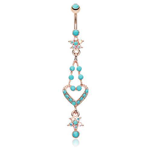 Aurora Borealis Rose Gold Flora Heart Belly Button Ring