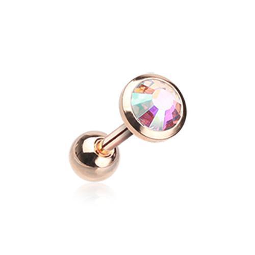 Aurora Borealis Rose Gold Gem Sparkle Tragus Cartilage Barbell Earring - 1 Piece