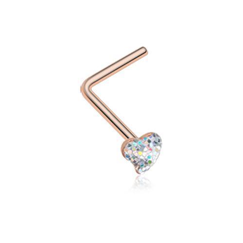 Aurora Borealis Rose Gold Heart Glitter Sparkle L-Shaped Nose Ring