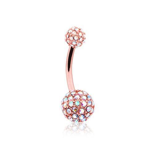 Aurora Borealis Rose Gold Pave Diamond Full Dome Cluster Belly Button Ring