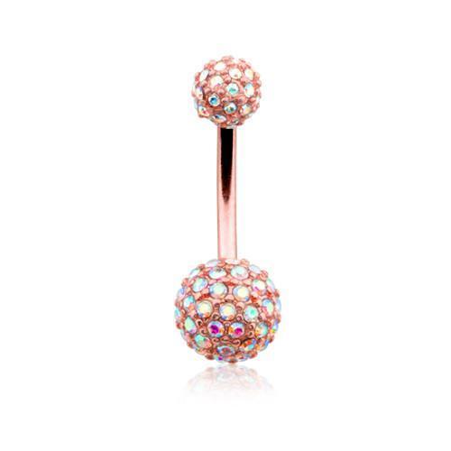 Aurora Borealis Rose Gold Pave Half Dome Diamond Cluster Belly Button Ring