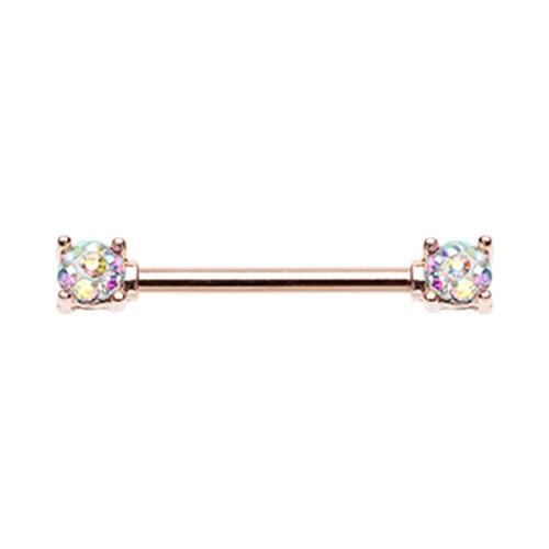 Aurora Borealis Rose Gold Sprinkle Dot Multi Gem Prong Set Nipple Barbell Ring - 1 Piece