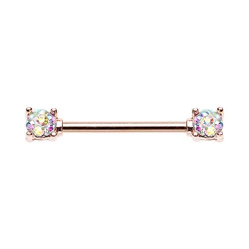 Aurora Borealis Rose Gold Sprinkle Dot Multi Gem Prong Set Nipple Barbell - 1 Piece