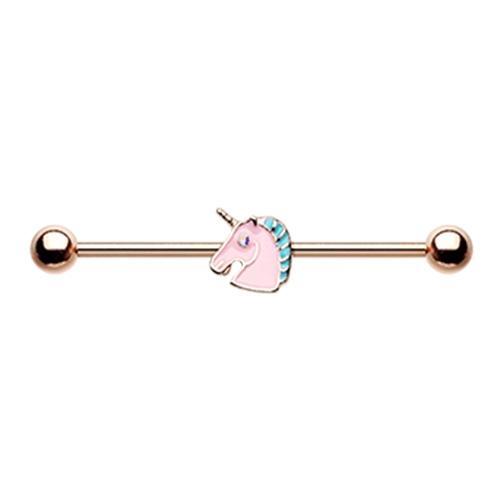 Aurora Borealis Rose Gold Stay Magical Unicorn Industrial Barbell - 1 Piece