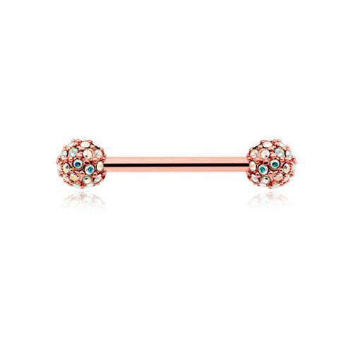 Aurora Borealis Rose Pave Diamond Full Dome Cluster Nipple Barbell Ring - 1 Piece