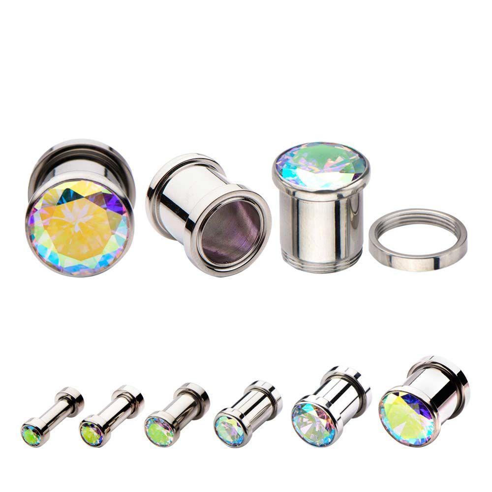 Aurora Borealis Screw Fit Multigem Plugs - 1 Pair sbvpssab