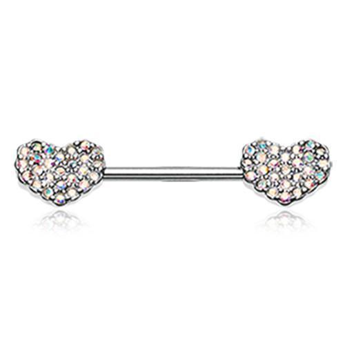 Aurora Borealis Sparkle Multi-Gem Heart Nipple Barbell - 1 Piece
