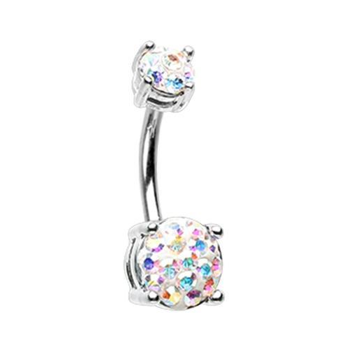 Aurora Borealis Sprinkle Dot Multi Gem Prong Set Belly Button Ring