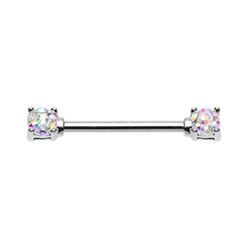 Aurora Borealis Sprinkle Dot Multi Gem Prong Set Nipple Barbell - 1 Piece