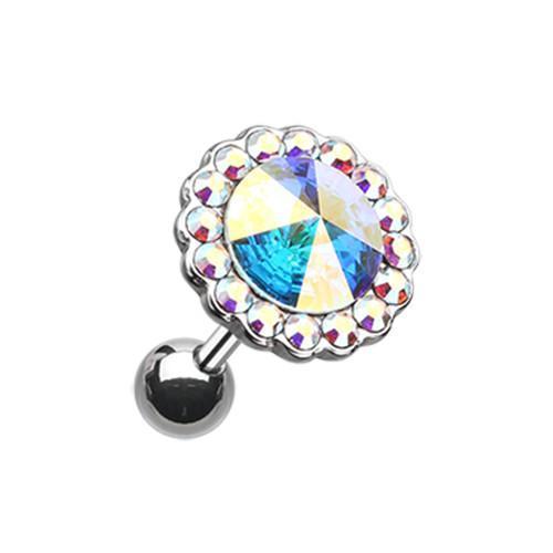 Aurora Borealis Studded Gem Unity Crystal Tragus Cartilage Barbell Earring - 1 Piece