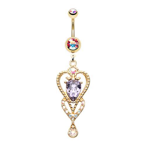 Aurora Borealis/Tanzanite Golden Princess Beloved Heart Belly Button Ring